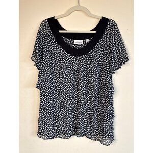 Avenue Womens Black & White Polka Dot Tiered Blouse Size 14/16